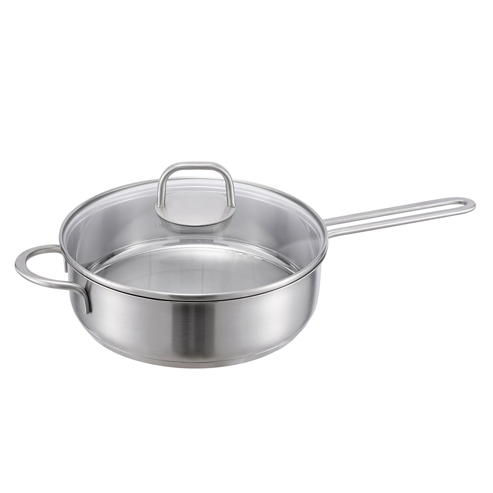 24*7cm fully clad stainless steel flat frying pan with glass lid JY-2407NP