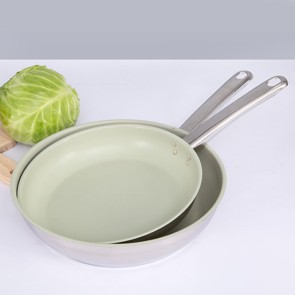 24X4.5cm Olive Green Food Safety Coated  Stainless Steel 304 Frying Pan JY-2445L