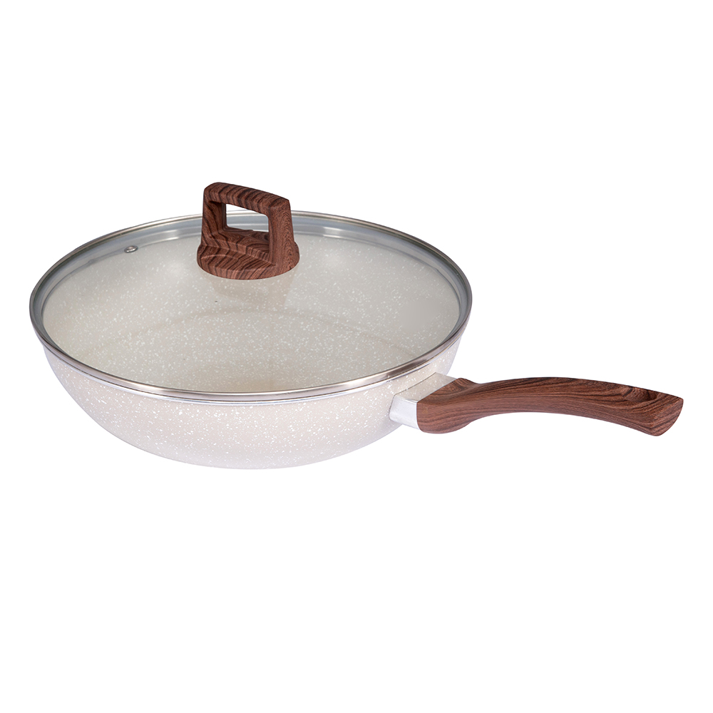 24X5CM white medicinal stone coating  Aluminum frying pan with glass lid DB-2405B