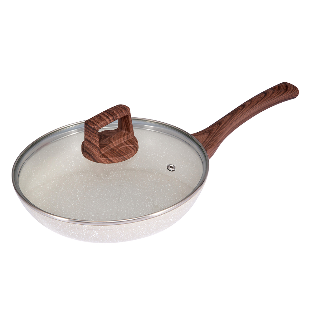 24X5CM white medicinal stone coating  Aluminum frying pan with glass lid DB-2405B