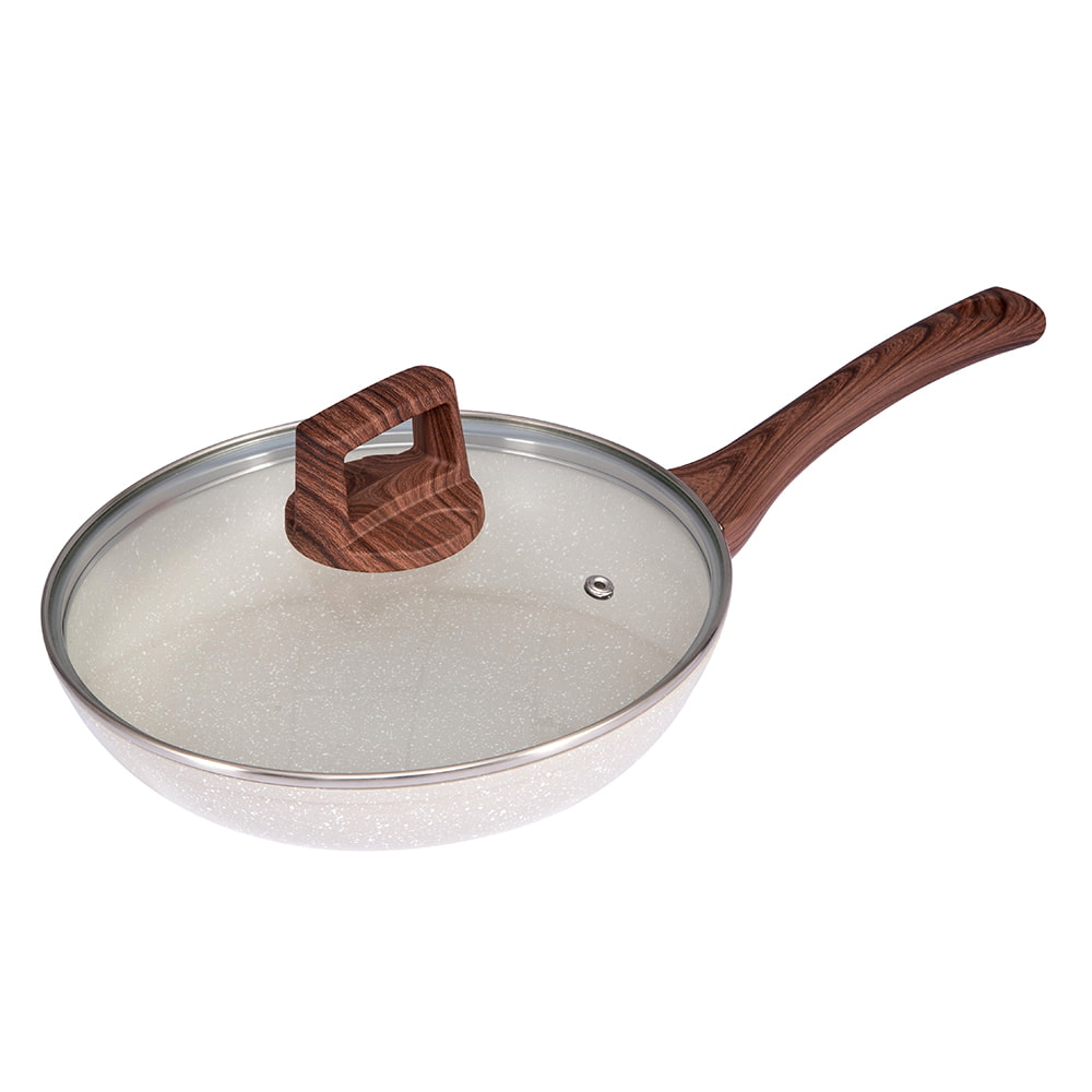 28X5.5CM white medicinal stone coating  Aluminum frying pan with glass lid DB-2855B