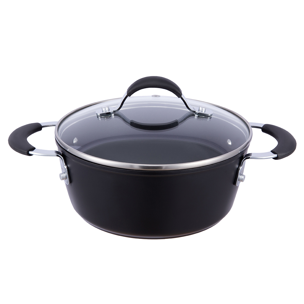 24*10.5cm black non-stick aluminum stockpot with glass lid JY-GWQ-24105