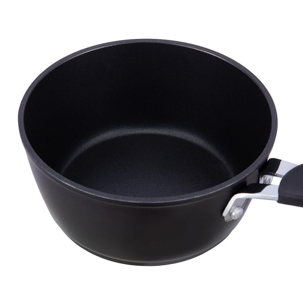 16*7.5cm black non-stick aluminum saucepan with glass lid JY-GWQ-1675