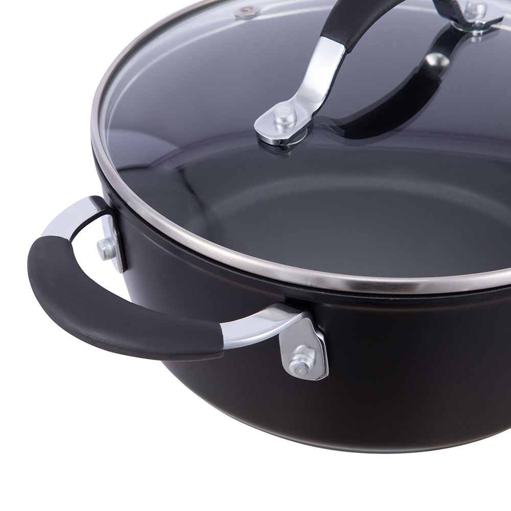 20*8.5cm black non-stick aluminum stockpot with glass lid JY-GWQ-2085