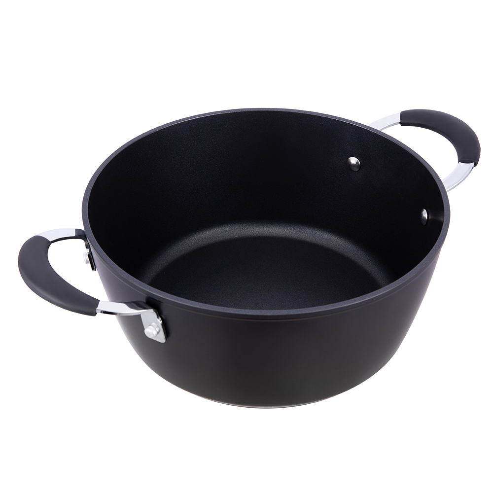 20*8.5cm black non-stick aluminum stockpot with glass lid JY-GWQ-2085