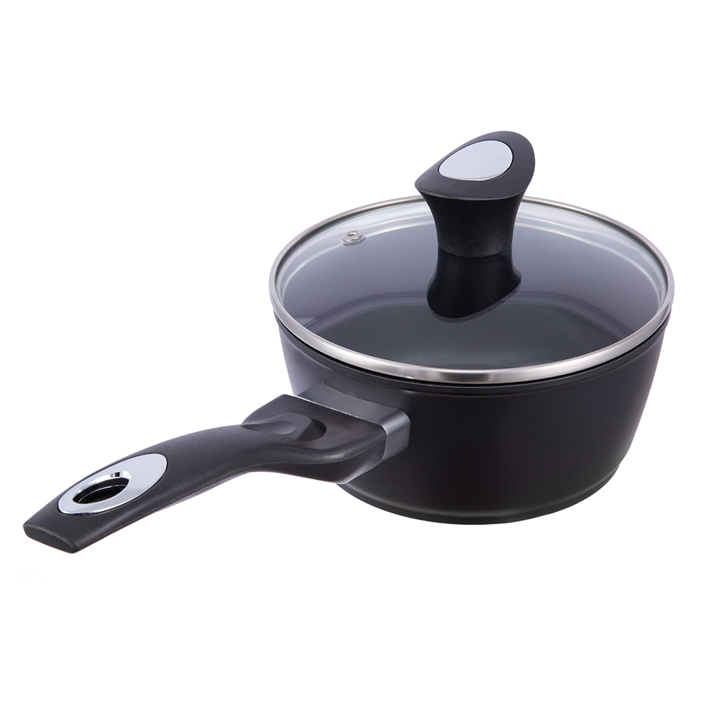 16*7.5cm black non-stick aluminum saucepan with glass lid JY-BF29-2-1675