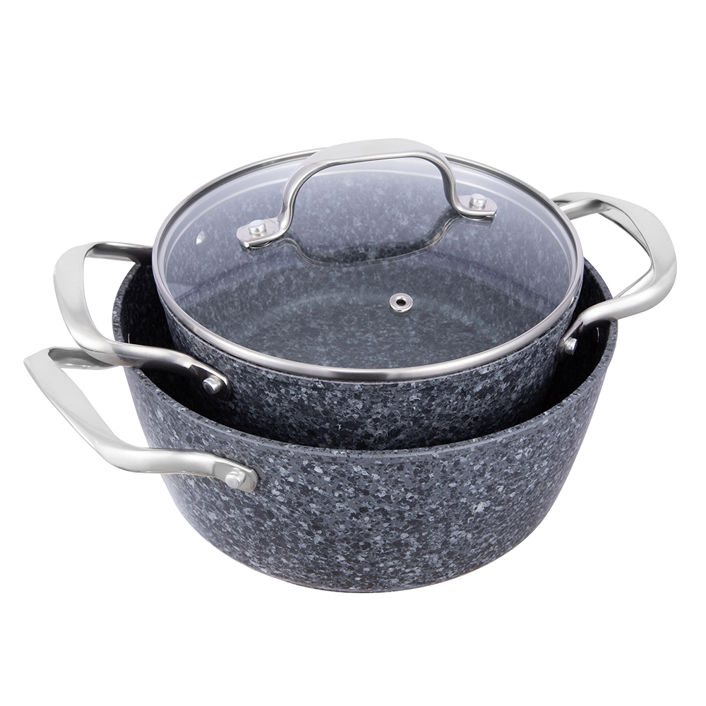 24*10.5cm granite coated non-stick aluminum stockpot with glass lid JY-HGYG-2-24105