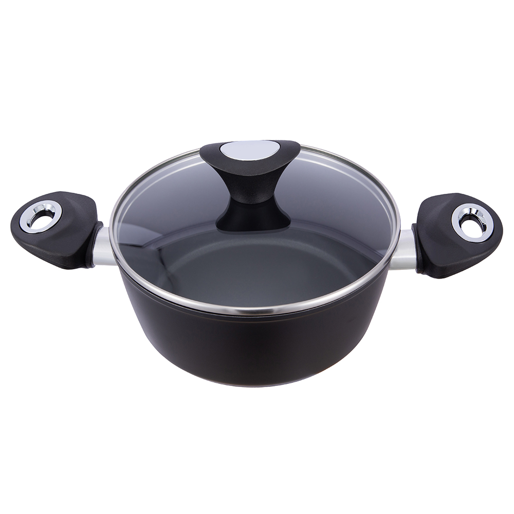 24*10.5cm black non-stick aluminum stockpot with glass lid JY-GWQ-24105