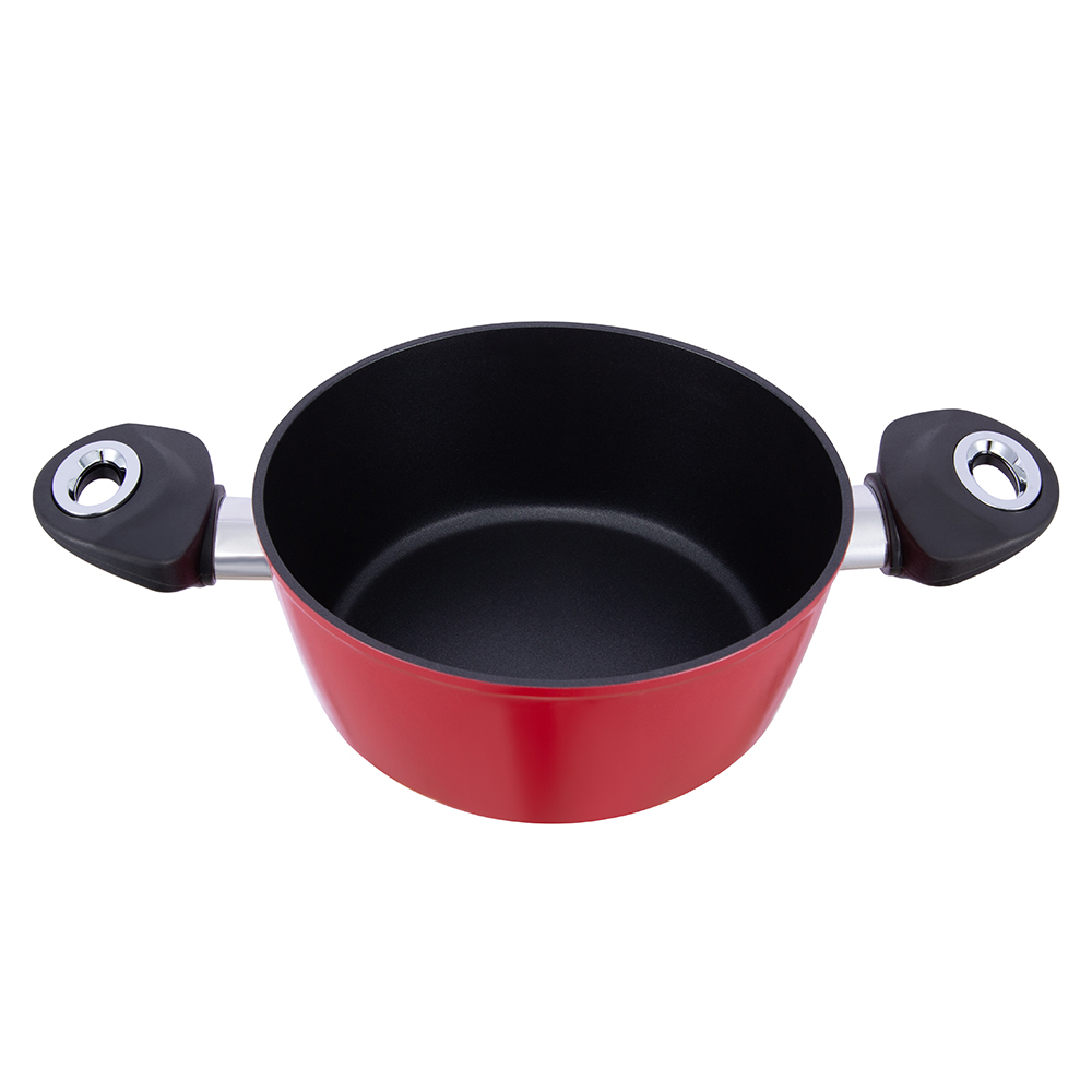 20*8.5cm black/red non-stick aluminum stockpot with glass lid JY-RF29-1-2085