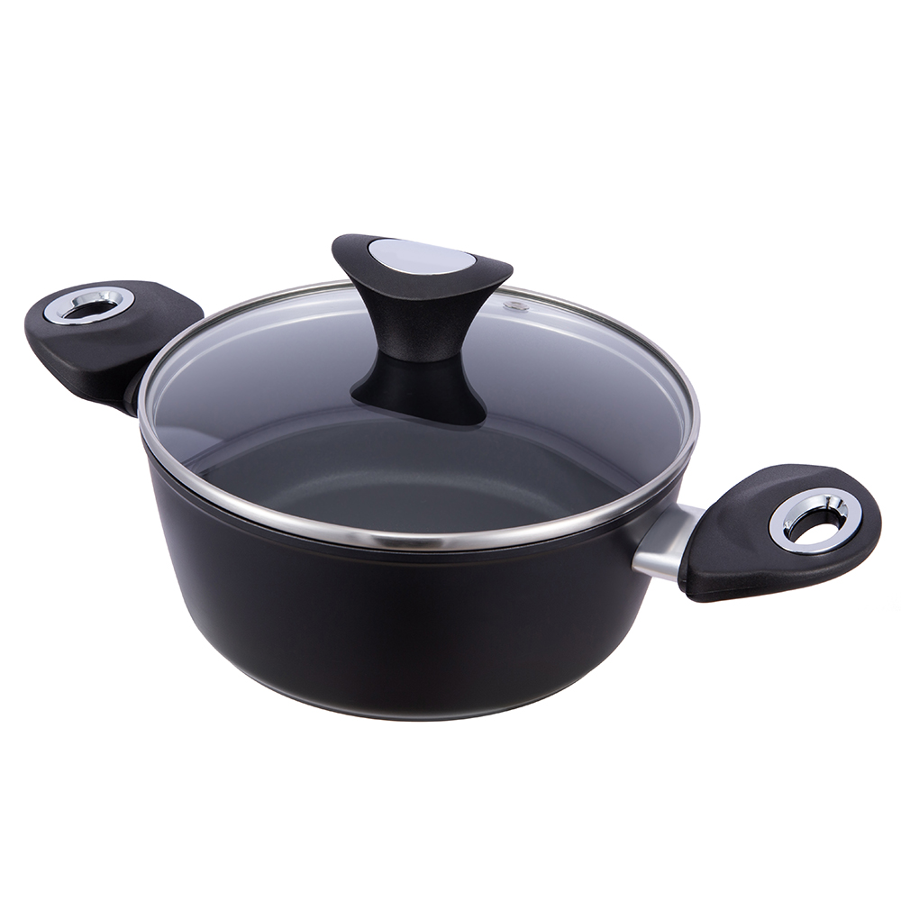 24*10.5cm black non-stick aluminum stockpot with glass lid JY-GWQ-24105