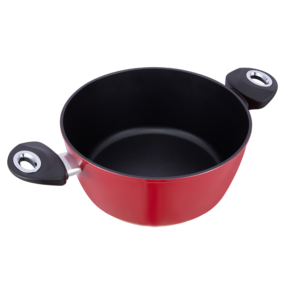 20*8.5cm black/red non-stick aluminum stockpot with glass lid JY-RF29-1-2085